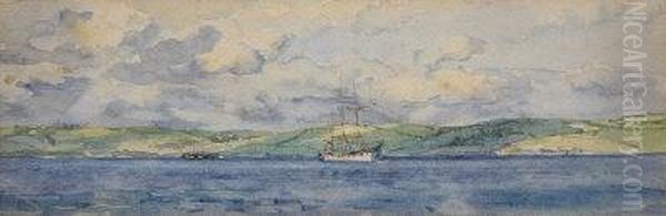 The White Ship At Anchor In Carrick Roads. Oil Painting by Henry Scott Tuke