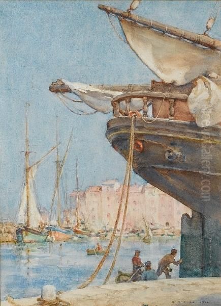 Painting The Rudder Oil Painting by Henry Scott Tuke