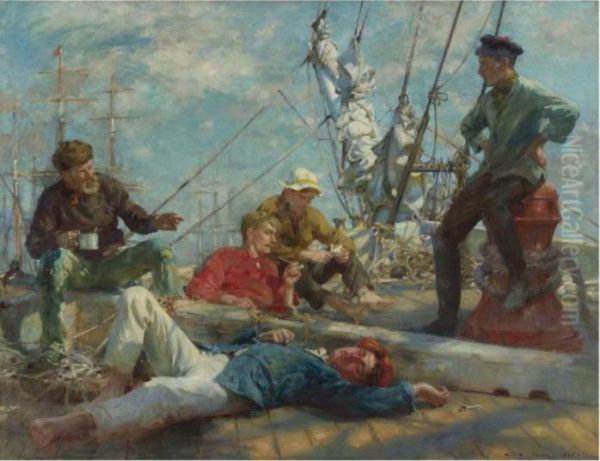 Sailor's Yarning, Midday Rest Oil Painting by Henry Scott Tuke