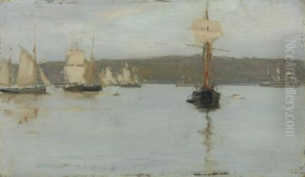 Schooners At Falmouth Oil Painting by Henry Scott Tuke