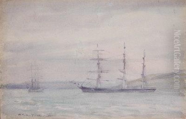 Two Ships At Anchor. Oil Painting by Henry Scott Tuke