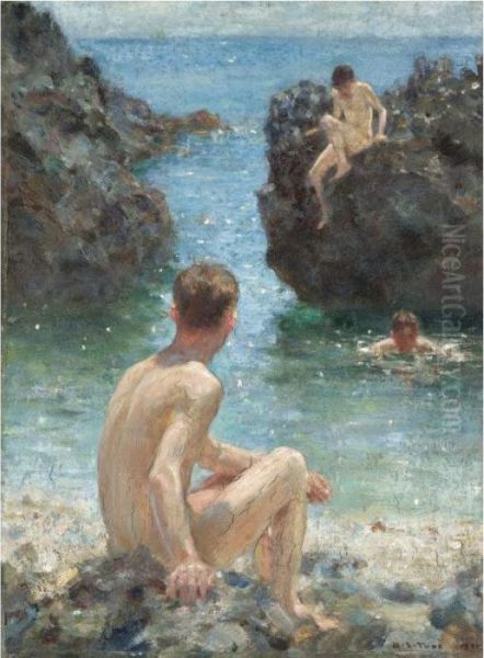 The Bathing Place Oil Painting by Henry Scott Tuke