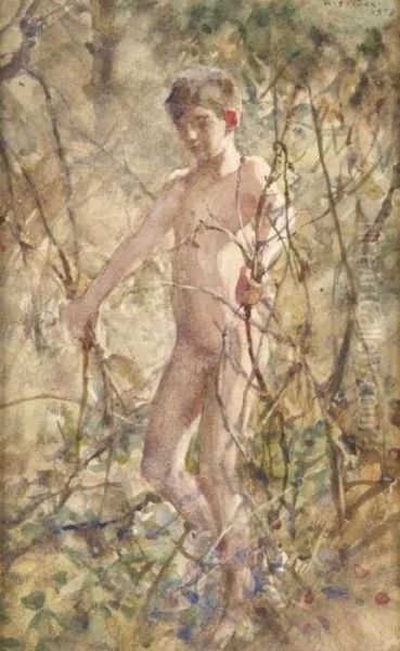 Woodland Sketch Oil Painting by Henry Scott Tuke