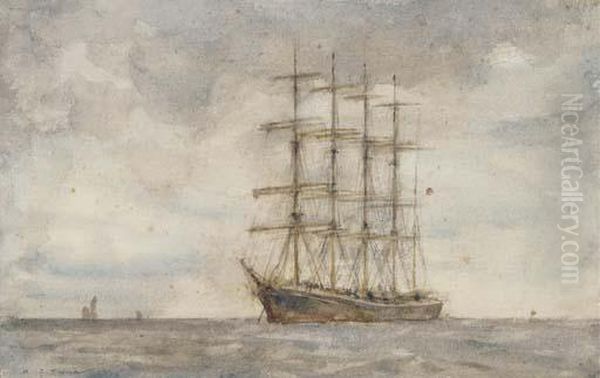 A Windjammer Lying At Anchor Oil Painting by Henry Scott Tuke