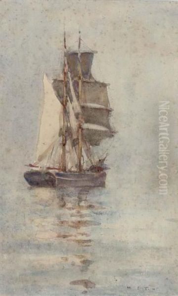 A Brigantine In Light Airs Oil Painting by Henry Scott Tuke