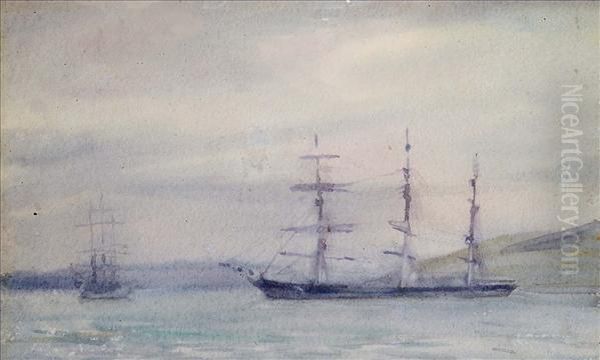 Ships At Anchor Oil Painting by Henry Scott Tuke