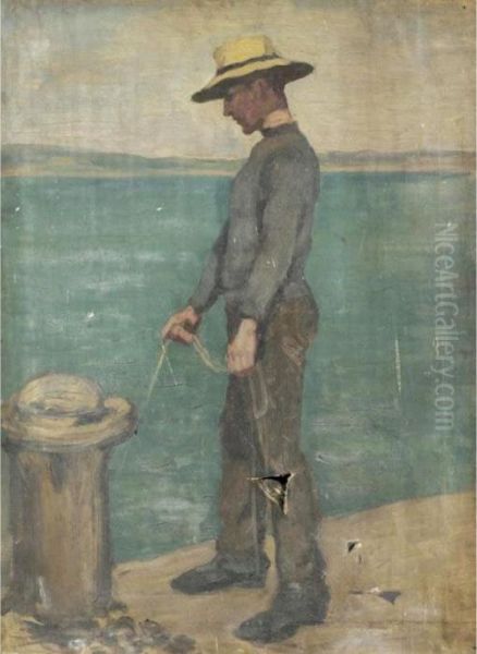 Mooring Up Oil Painting by Henry Scott Tuke