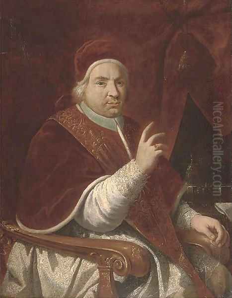 Portrait of Pope Benedict XIV (1675-1758), three-quarter-length, seated, by a draped curtain Oil Painting by Pierre Subleyras