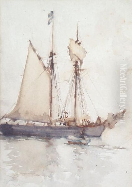 Two Masted Sailing Boat Oil Painting by Henry Scott Tuke