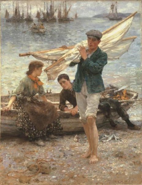 Return From Fishing Oil Painting by Henry Scott Tuke