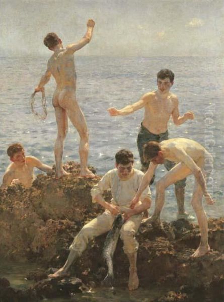 Midsummer Morning Oil Painting by Henry Scott Tuke