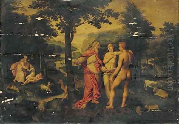 Adam and Eve in the Garden of Paradise Oil Painting by Antwerp School