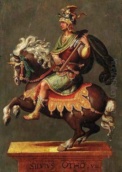 An equestrian sculpture of Emperor Silvius Otho VIII Oil Painting by Antwerp School