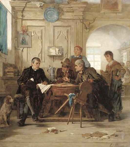 Eine politische Diskussion Oil Painting by Carl Bernhard Schloesser