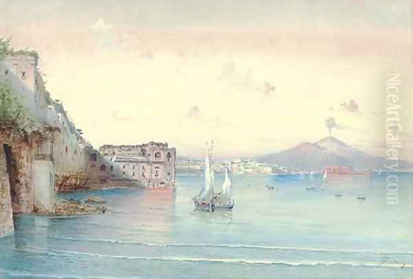 Vessels before Vesuvius, the Bay of Naples Oil Painting by Federico Schianchi