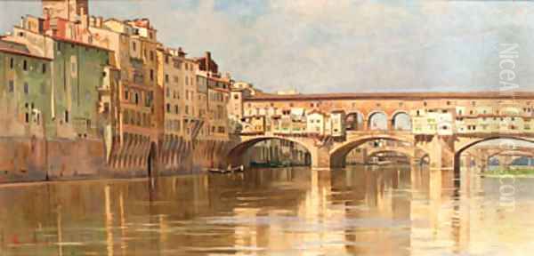 The Ponte Vecchio, Florence Oil Painting by Francesco Raffaello Santoro