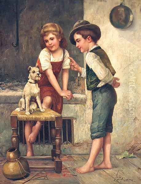 Teaching The Dog Tricks Oil Painting by Josef Susser