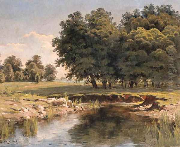 Landscape with a River Oil Painting by Nikolai L'vovich Skadovskii