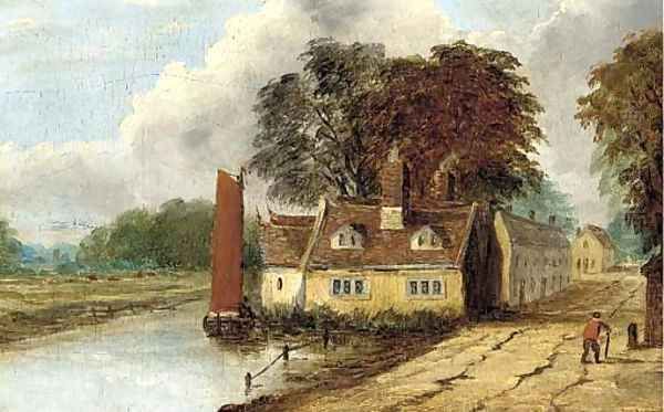 Cottages at Thorpe, Norwich Oil Painting by Obadiah Short