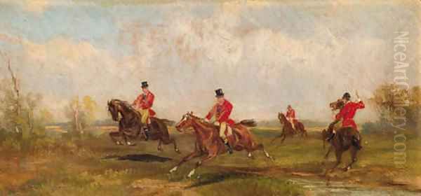 Hunters crossing a brook Oil Painting by Rudolf Stone