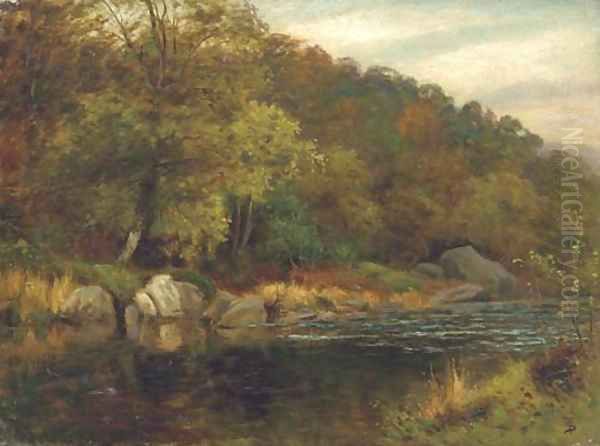 A wooded river landscape Oil Painting by Thomas Spinks