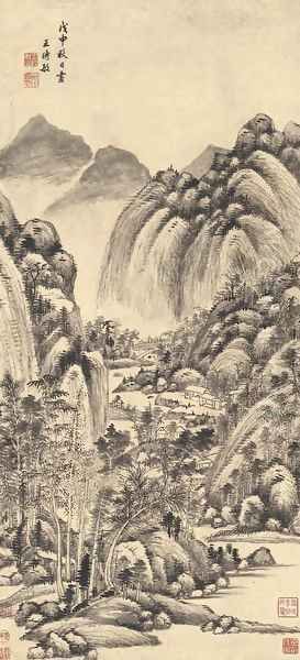 Cottages on Mount Fu Chun Oil Painting by Wang Shimin