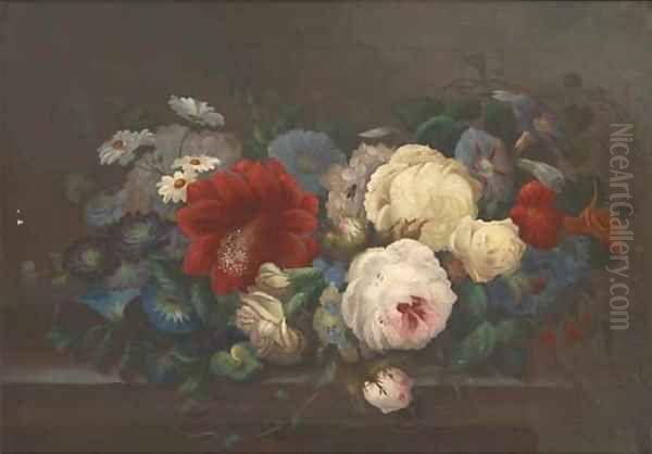 Roses, carnations, pansies Oil Painting by E. Steele