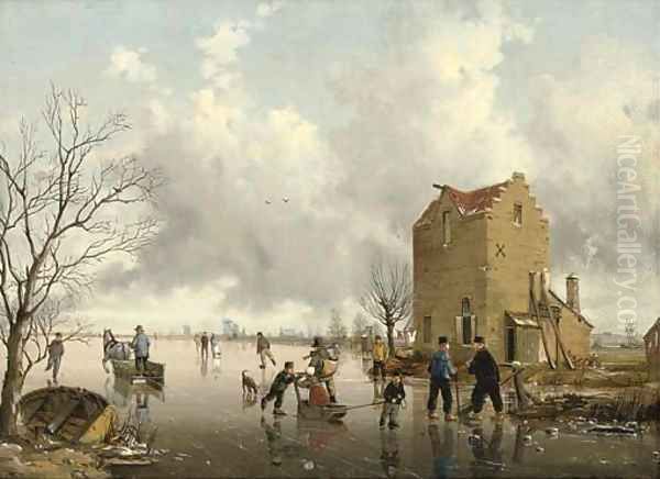 The frozen lake Oil Painting by Jan Jacob Spohler