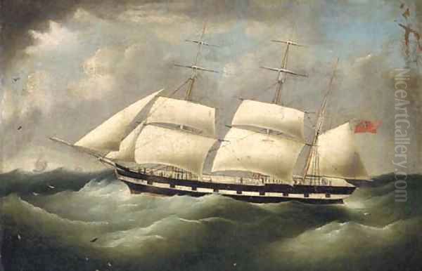 A merchantman under reduced sail in heavy seas Oil Painting by Richard B. Spencer