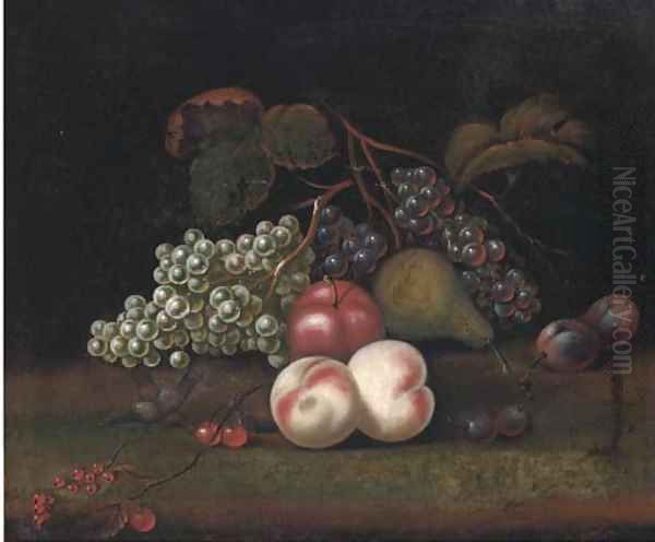 Still life of grapes, peaches, an apple, pear and plums Oil Painting by William Sartorius