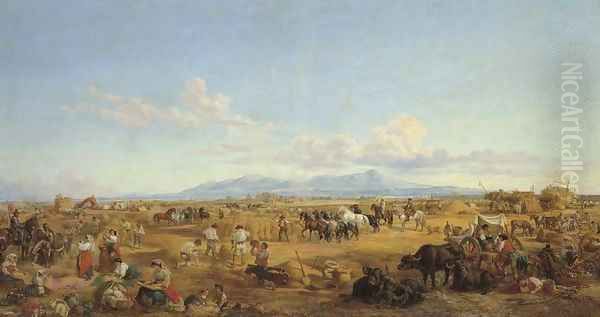 Haymaking in the Roman Campagna Oil Painting by Arthur John Strutt