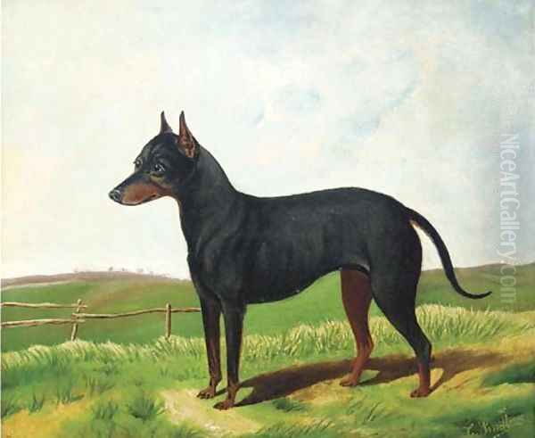 A Manchester terrier in a landscape Oil Painting by C. Smith