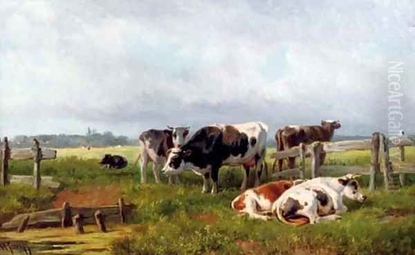 Cattle in the meadow Oil Painting by Hendrik Savrij