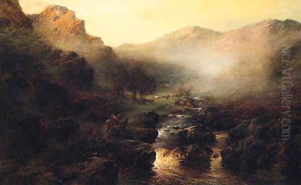 A Highland Landscape at Dawn Oil Painting by John Shapland