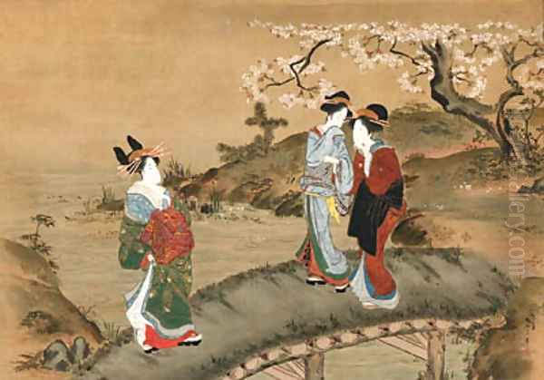 Parody with courtesans of the 'Three Laughers of Tiger Valley' Oil Painting by Katsukawa Shunko