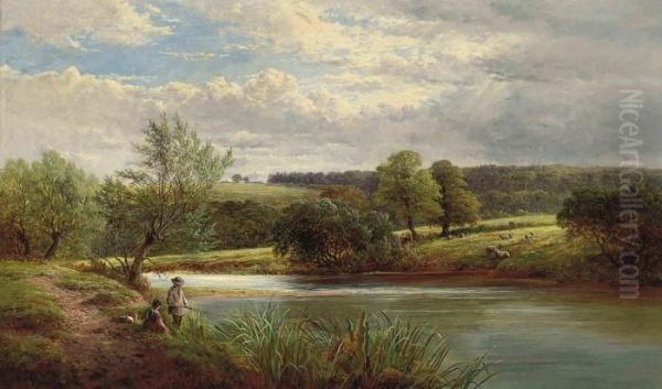 A Day's Fishing On The River Oil Painting by George Turner