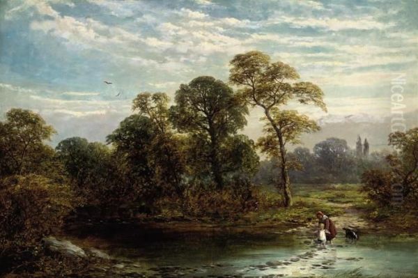 Crossing The Brook Oil Painting by George Turner