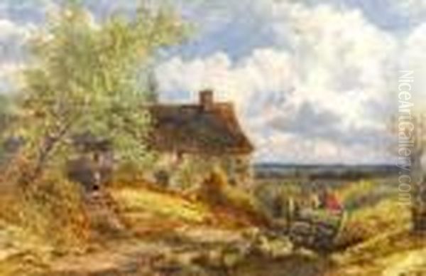 Figures In A Cart On A Farm Track Oil Painting by George Turner