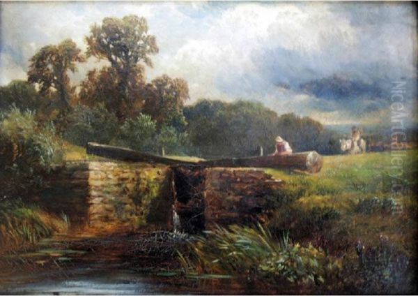 A Lock On The Trent Near King's Mill Oil Painting by George Turner