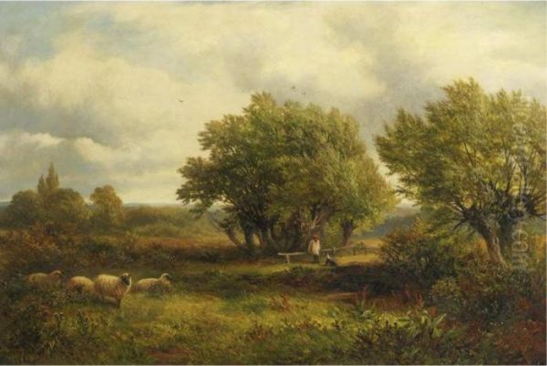 Sheep At Pasture Oil Painting by George Turner