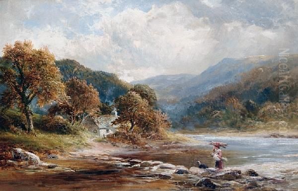 Stepping Stones In Betws-y-coed Oil Painting by George Turner