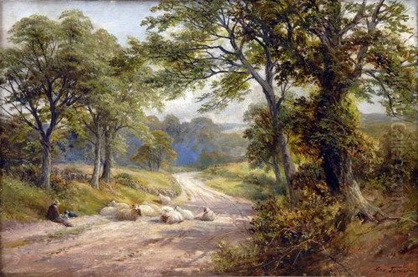 Sunshine In The Lane, Near Breadsall, Derbyshire Oil Painting by George Turner