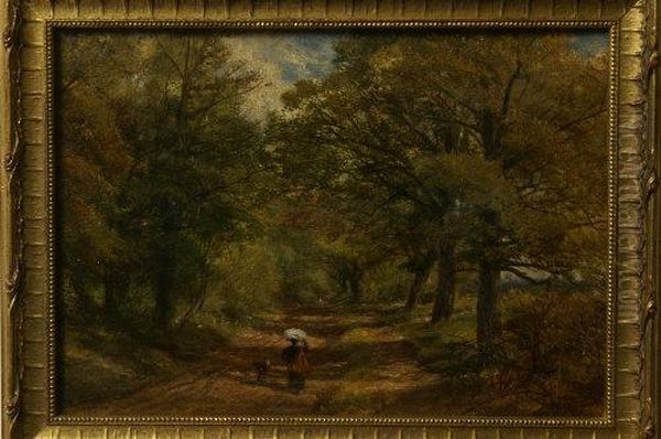 Home From Market, Figure And Sheep Dog On A Country Lane Oil Painting by George Turner