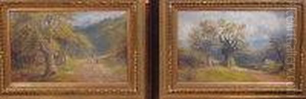 Pair Of Wooded Landscape Scenes Oil Painting by George Turner