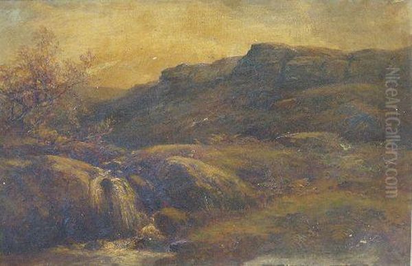 A Water-fall At Froggatt Edge,derbyshire Oil Painting by George Turner