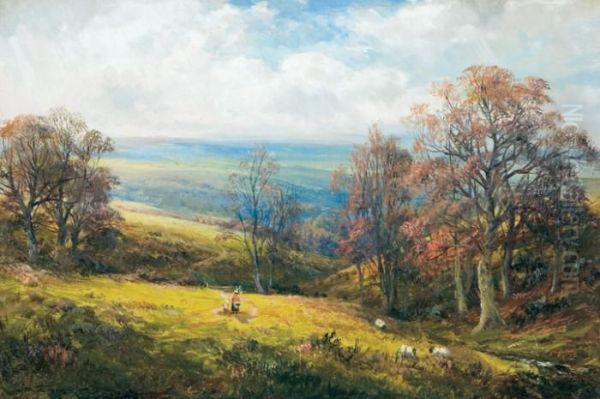 Figures In An Autumnal Landscape. Oil Painting by George Turner