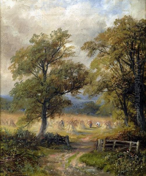 Harvesting At Callow, Derbyshire Oil Painting by George Turner