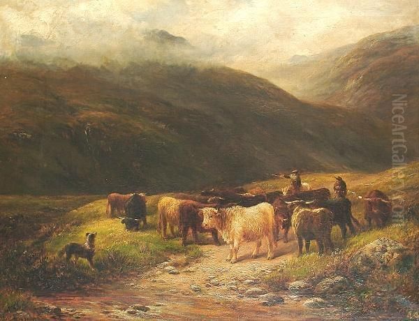 'a Highland Drove'. Oil Painting by George Turner