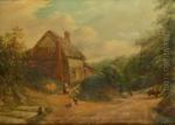 Feedingthe Poultry, Littleover Hollow, Derbyshire Oil Painting by George Turner