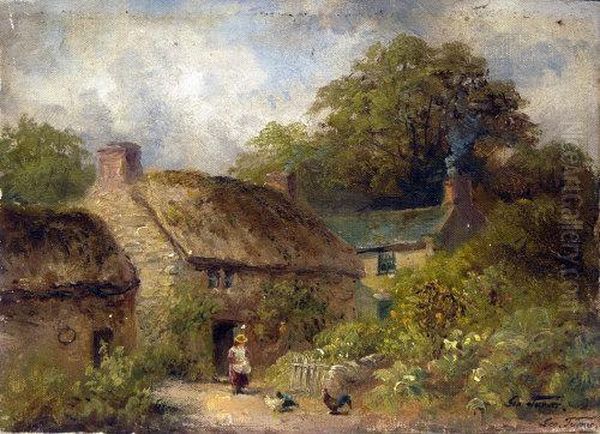 Cottage At Kirt Ireton, Derbyshire Oil Painting by George Turner